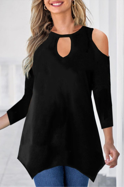 JANES Дамска блуза с дълги ръкави, деколте на раменете и гърдите, от вискоза