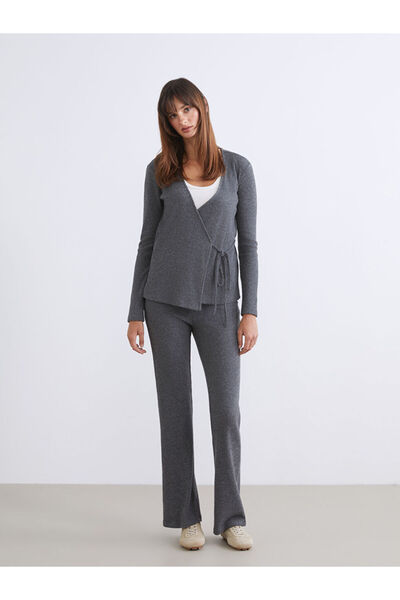 LC Waikiki Anthracite Elastic Waist Wide Leg Women's Trousers