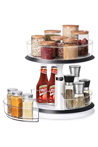 Generic منظم خزانة الأطباق الدوارة من يو هوم، طبقتين، رف توابل دوار قابل لضبط الارتفاع