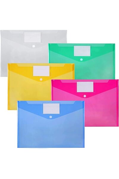 Generic A4 Plastic Envelopes, 5pcs Plastic Pocket Folders Clear Document Folders Plastic File Folder with La