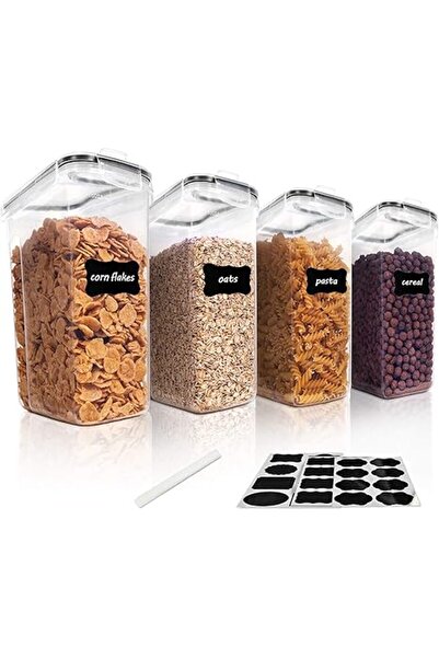 Generic مجموعة من 4 حاويات حبوب سعة 4 لتر، حاوية بلاستيكية محكمة الغلق خالية ...