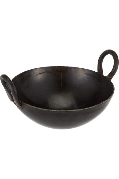 Generic Kadai Cooking Pot with Double Handle, 20.5 Cm , Black, IK0008, Jalebi Kadai , Stir Fry Pan , Wok