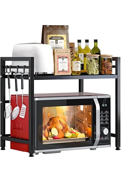 Generic رف فرن الميكروويف، حامل ميكروويف قابل للتمدد مع 6 خطافات، أدوات مطبخ ...