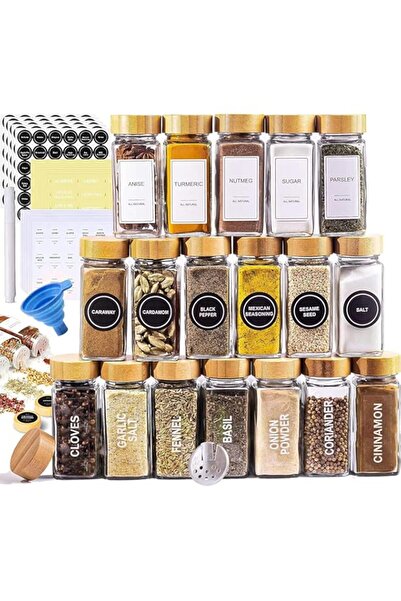 Generic Idrese Glass Spice Jars with Label, 120ML - 24 Pack Bamboo Spice Jars, Spice Bottles Empty Glass wit