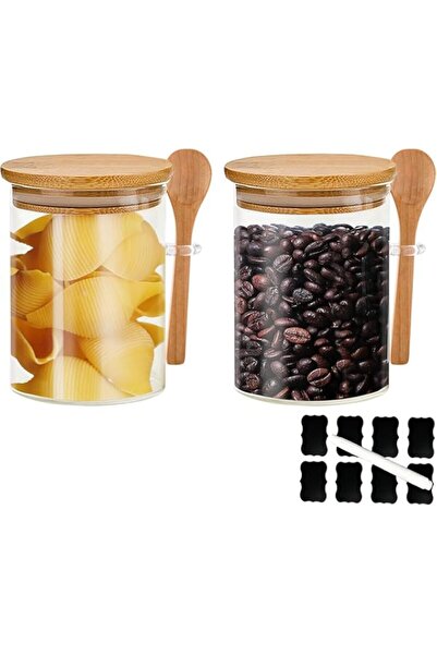 Generic AquaFalcon 2 Pack Airtight Glass Jars with Bamboo Lid and Spoon, 19Oz Borosilicate Glass Food Storag