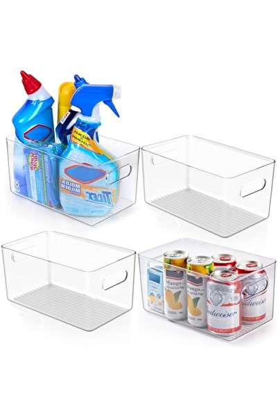 Generic CENXI 4PCS Refrigerator Organizer Bins with Handles, Clear Plastic Storage Bins, Pantry Organizer Bi