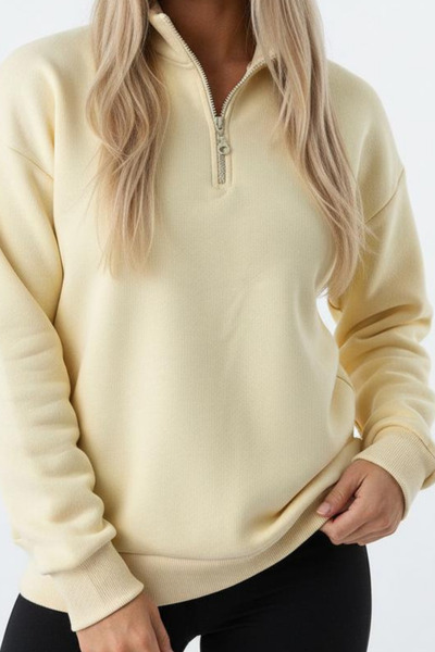 Balenbi Women's 3 Thread Fleece Half Zipper Oversize Sweatshirt 1112