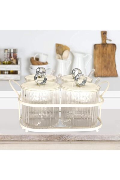 Generic TERRIFI Seasoning Box, 4 Piece Clear Acrylic Condiment Spice Jars, Condiment Pot With Spoons,Lids an