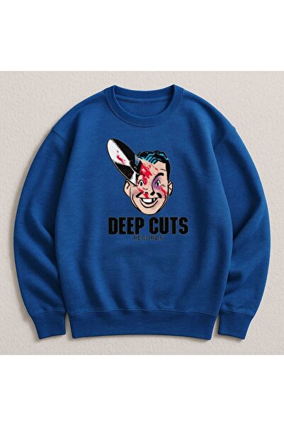 MAYDAY CULTURE Синя двуслойна унисекс блуза с DTF печат, лека, свободна кройка