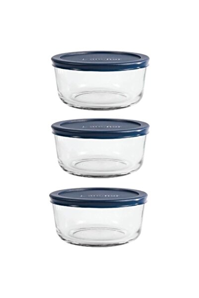 Generic Anchor Hocking Glass Food Storage 3PSC ROUND W/NAVY SNUGFIT LIDS