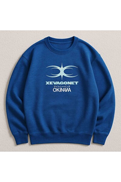 MAYDAY CULTURE Синя двуслойна унисекс блуза с DTF печат, лека, свободна кройка