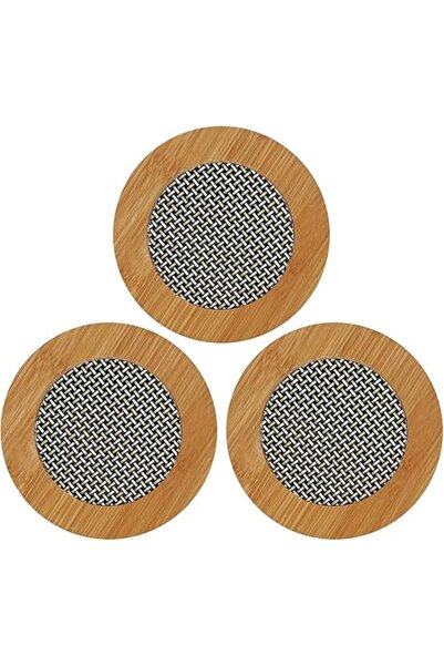 Generic 3 PACK Bamboo Wooden Coaster Heat Table Pad, Round Shape Pot Holder, Dining Table, Hot Utensils, Bow