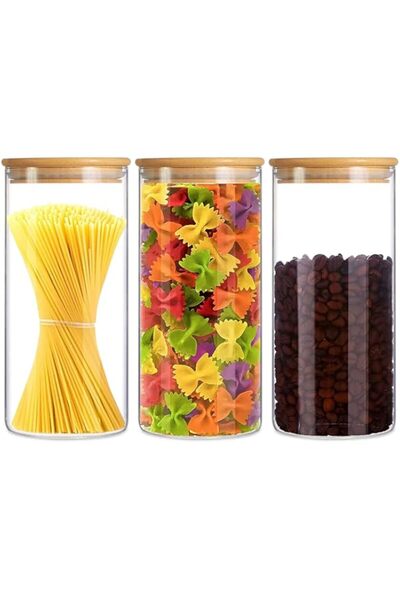Generic Khazna Glass Storage Jars with Lids 1000ML Set of 3 - High Borosilicate Glass Airtight Kitchen Food