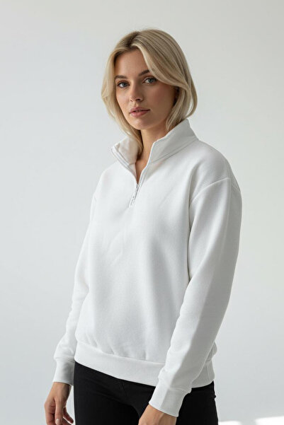 Balenbi Women's 3 Thread Fleece Half Zipper Oversize Sweatshirt 1112