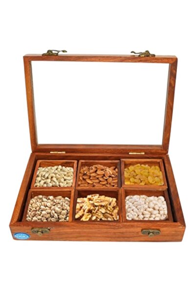 Generic Sogra 'Masala Blends' Wooden Masala Box For Kitchen Spice Box | Dry Fruit Box (Wood, 6 Large Contain