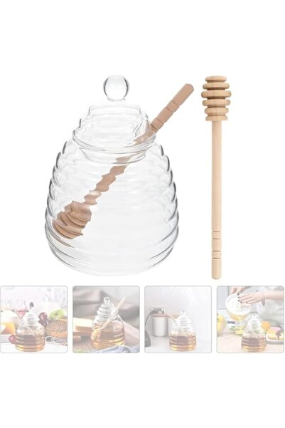 Generic Honey Pot with Dipper, Extra Honey Dipper Stick Glass Honey Jar and Dipper Set Honey Jars with Dippe