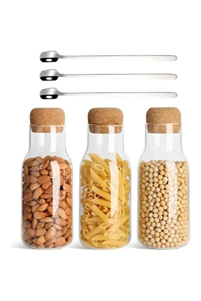 Generic 1CHASE Borosilicate Storage Jar with Cork Lid-Cork Stopper Storage Glass bottle 750 ML With Spoon (P