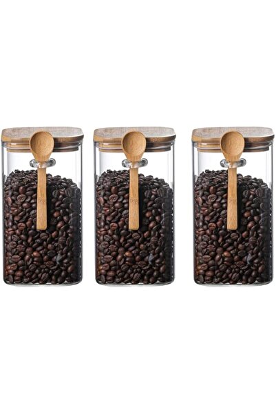 Generic TOMVAES Glass Jars,1200ml Glass Kitchen Canisters Set of 3 with Airtight Bamboo Lid and Spoon,Glass
