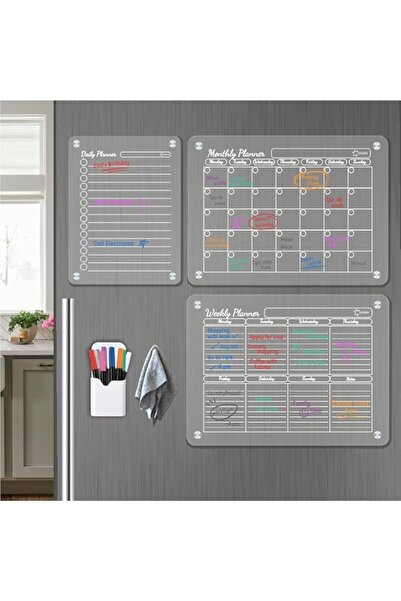 Generic 3 Magnetic Acrylic Planners - Monthly, Weekly, Daily Family Planner Set - Clear Calendars for Fridge