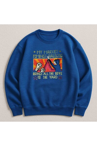 MAYDAY CULTURE Mavi Korn İki İplik Unisex Sweatshirt Dtf Baskılı Hafif Bol Kesim