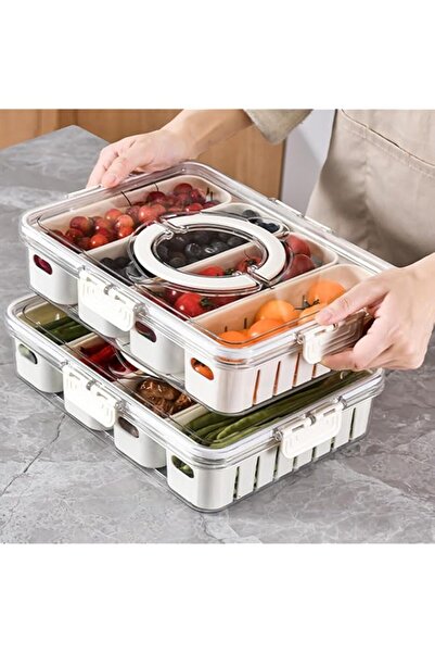 Generic 2pcs Refrigerator Organizer Box,Divided Food Storage Container Fruit Storage Bin w/ 4 Drain Basket,