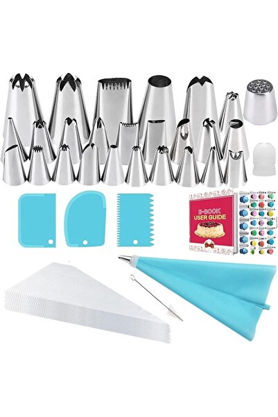 Generic مجموعة فوهات التزيين، مجموعة تزيين الكيك، فوهات تزيين من الفولاذ المقاوم للصدأ، فوهات سيليكون قابلة لإعادة الاستخدام