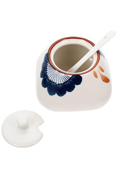 Generic i Ceramic Seasoning Jar with Lid and Spoon, Ceramic Storage Canisters, Condiment Jars Spice Containe