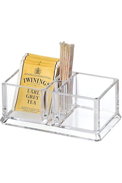 Generic Jaexest Simple Clear Acrylic Tea Bag Holder, Tea Bag Storage Boxes with 2 Lattices, Tea Bags/Sugar/C