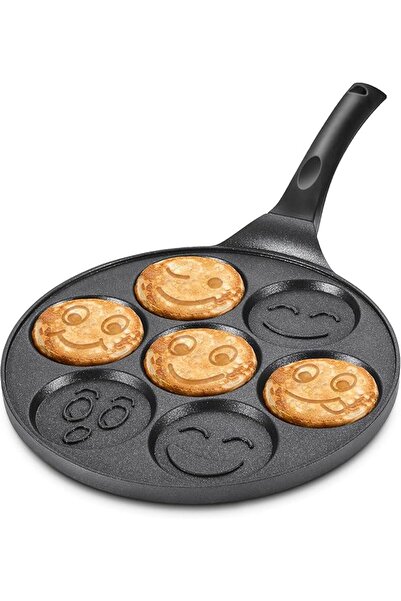 Generic Pancake Pan, Smiley Face Pancake Frying Pan, 7 Holes Mini Pancake Breakfast Crepe Maker for Kids - B