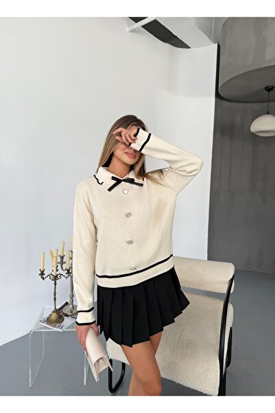 QARA Buttoned Bow Knitwear Sweater