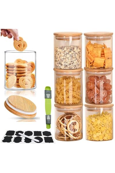 Generic مجموعة برطمانات زجاجية من موسيكل، 8 سم × 10 سم (6 عبوات)، حاويات تخزين طعام للمطبخ، برطمانات توابل مع ملصقات