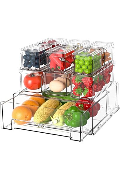 Generic مجموعة من 10 منظمات ووحدات تخزين للثلاجة من DOOKOO، حاويات تنظيم الثل...