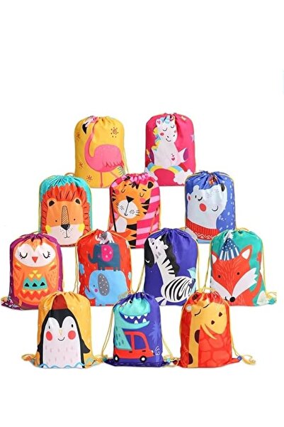 Generic 12 قطعة من حقائب حفلات الأطفال، حقيبة ظهر برباط بتصميمات حيوانات، حقائب هدايا حفلات مطبوعة برسومات كرتونية، أعياد الميلاد