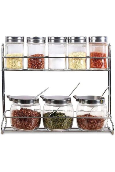 Generic Rubik Spice Rack Condiment Glass Jar Seasoning Bottles Stainless Steel Rack Storage Organization for