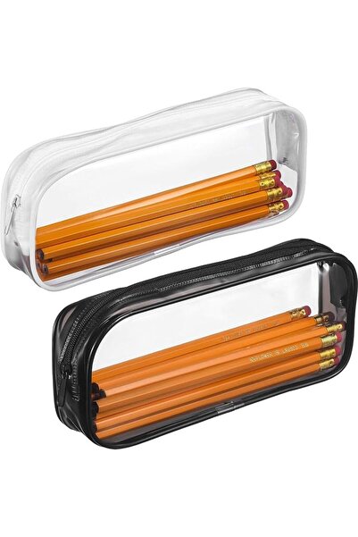 Generic مجموعة من قطعتين من حافظات أقلام الرصاص الشفافة بسحاب، وحقيبة أقلام رصاص شفافة بسحاب من مادة البولي فينيل كلوريد، ومستحضرات التجميل أو السفر