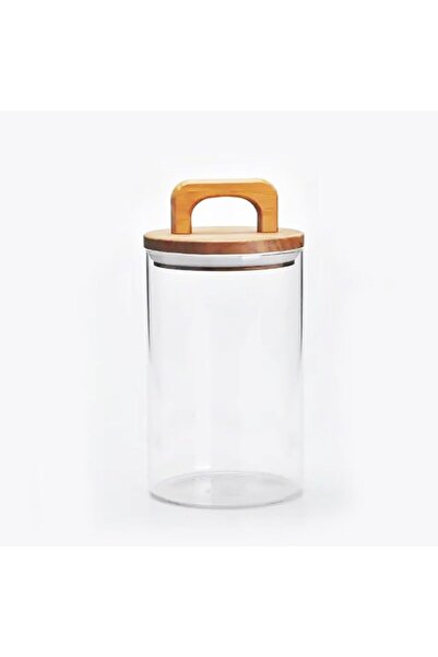 Generic Oasisgalore Clear Round Glass Cereal Storage Jar - 1000ml Capacity, Embraced with an Acacia Wood Lid