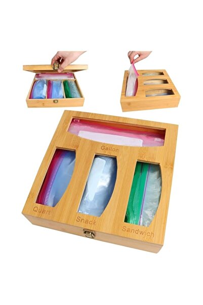 Generic NovalLife Food Storage Bag Holders Plastic Wrap Bamboo Ziplock Bag Storage Organizer and Dispenser f