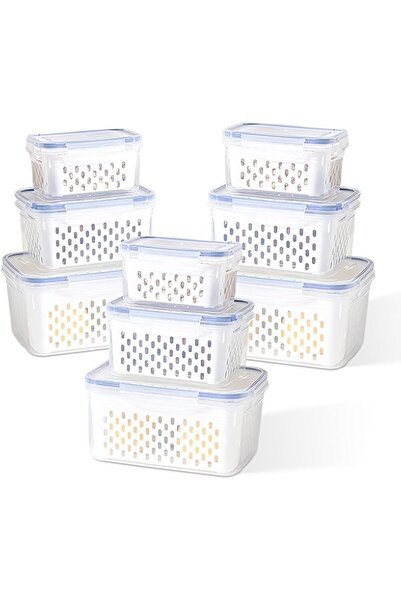 Generic Genr 9 PCS Fridge Organizers and Storage containers 9Pcs Kitchen Organizer Airtight with Vent Drain