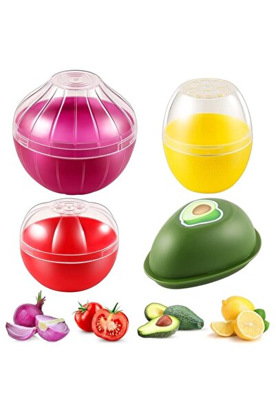 Generic حاويات تخزين الخضار والفواكه للثلاجة، 4 قطع خالية من مادة BPA وقابلة لإعادة الاستخدام لحفظ الطعام - طماطم، أفوكادو