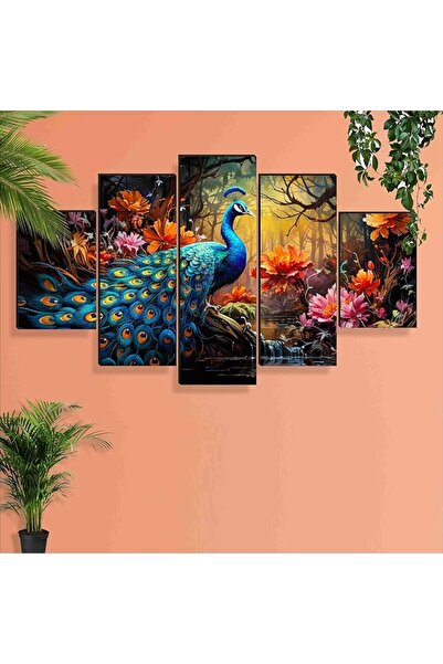 Generic SAF Peacock Paintings For Wall Decoration - Set Of Five,3D Scenery Vastu Painting For Living Room La