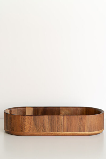 Dekorzdükkan وعاء عميق بيضاوي مستطيل الشكل من أكاسيا / منظم