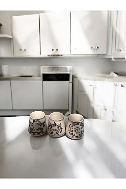 RİVO HOME DECOR Porcelain Patterned Glass Set of 3 180 Cc