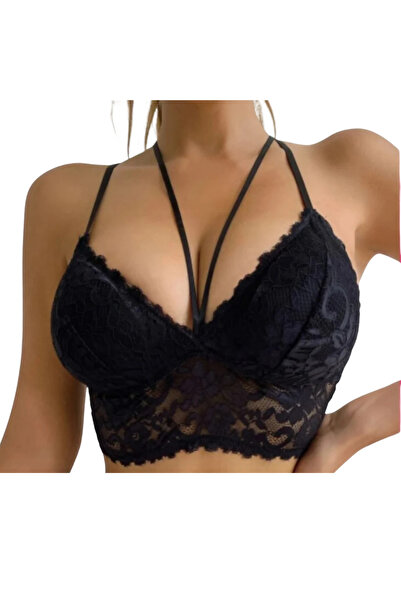 Fstyle Floral lace design bra with floral lace design and crisscrossing in th...