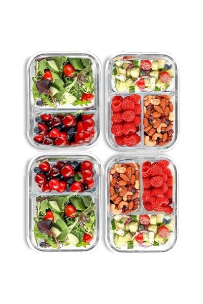 genric حاويات طعام زجاجية من باكير (عبوة من 4 قطع، 36 أونصة) قابلة لإعادة الاستخدام لتخزين الطعام مع أغطية محكمة الإغلاق |