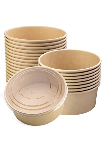 genric Giwrmu 37 أونصة 25 قطعة من أوعية السلطة الورقية بأغطية شفافة، حاويات ط...