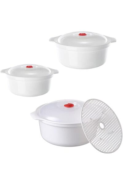 genric 3 قطع من أوعية الميكروويف الآمنة مع غطاء، خالية من مادة BPA، أواني طهي...