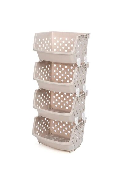 genric JJONE - مجموعة من 4 صناديق تخزين قابلة للتكديس، ورفوف سلال بلاستيكية، ...