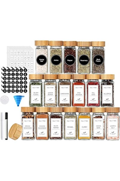 genric MahMir® 24 Pcs Spice Jars with Labels - 4 oz Glass Spice Jars with Bamboo Lids, 120 Labels Stickers