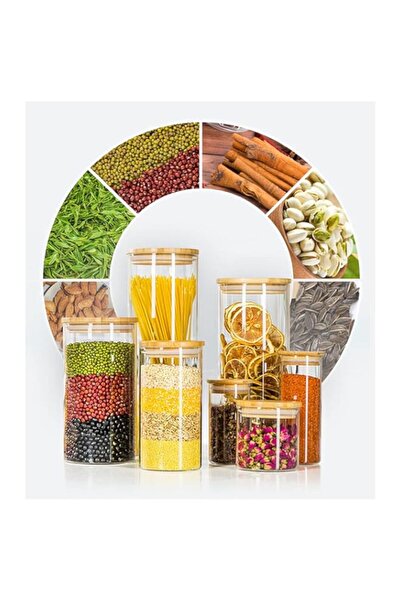 genric برطمانات كيكي الزجاجية البورسليكات لتخزين الطعام بأغطية من الخيزران، مجموعة من 6 برطمانات لتخزين الطعام للمطبخ