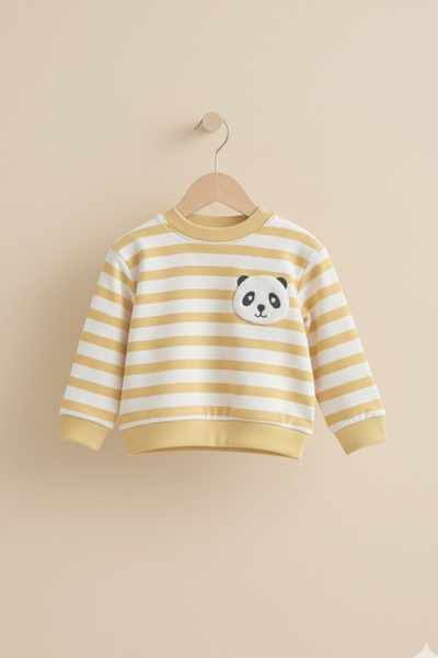 Lindakids Sevimli Panda Kabartmalı Suprem Penye % 100 Pamuk Erkek Bebek Takımı 12-18-24 Ay